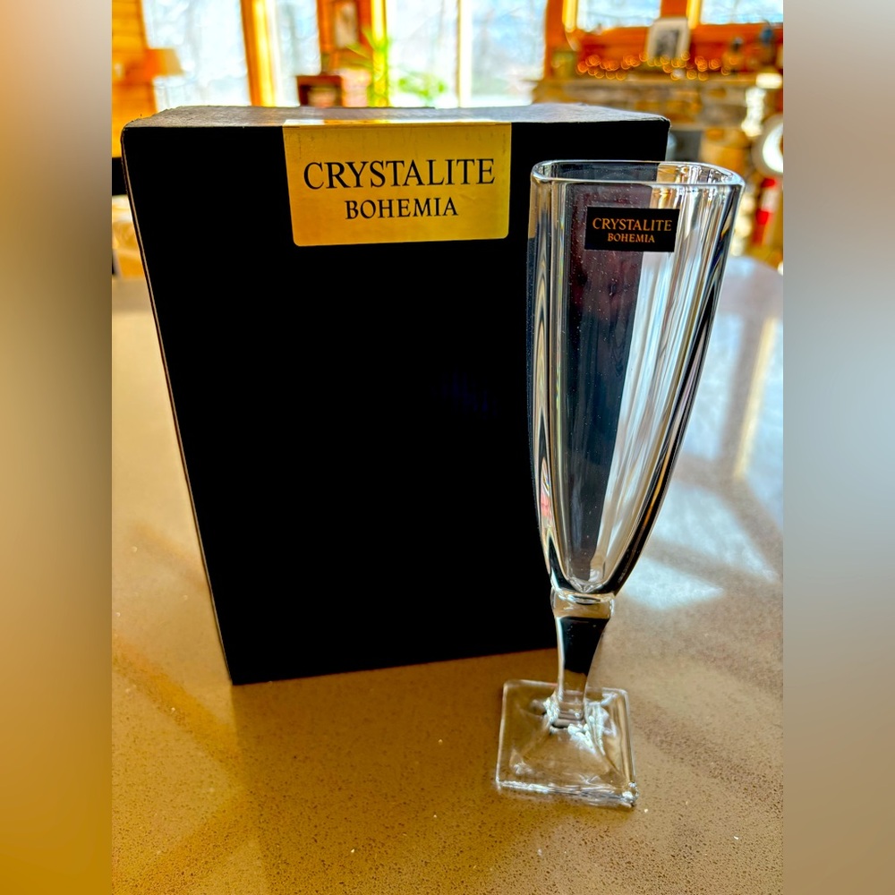 Crystalite Bohemia Arezzo Champagne Flutes, Set of 6 Brand New